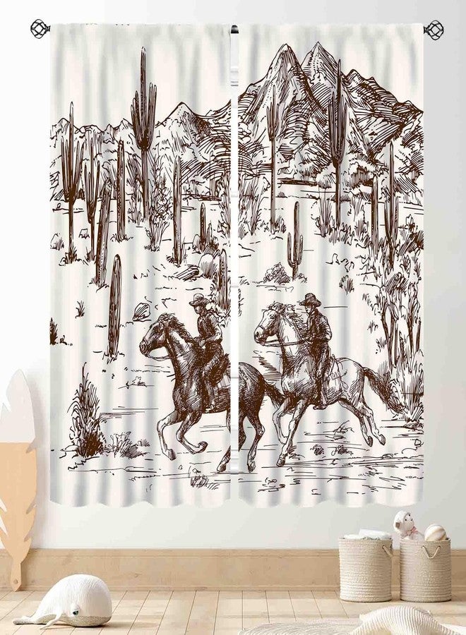 TKUYO Western Curtains for Bedroom, Rustic Farmhouse Cowboys Riding Horse Wild West Desert Cactus Country Style Blackout Window Drapes Treatments for Living Room Kitchen Home Decor 2 Panels, 42"x45" Inch - Image 1